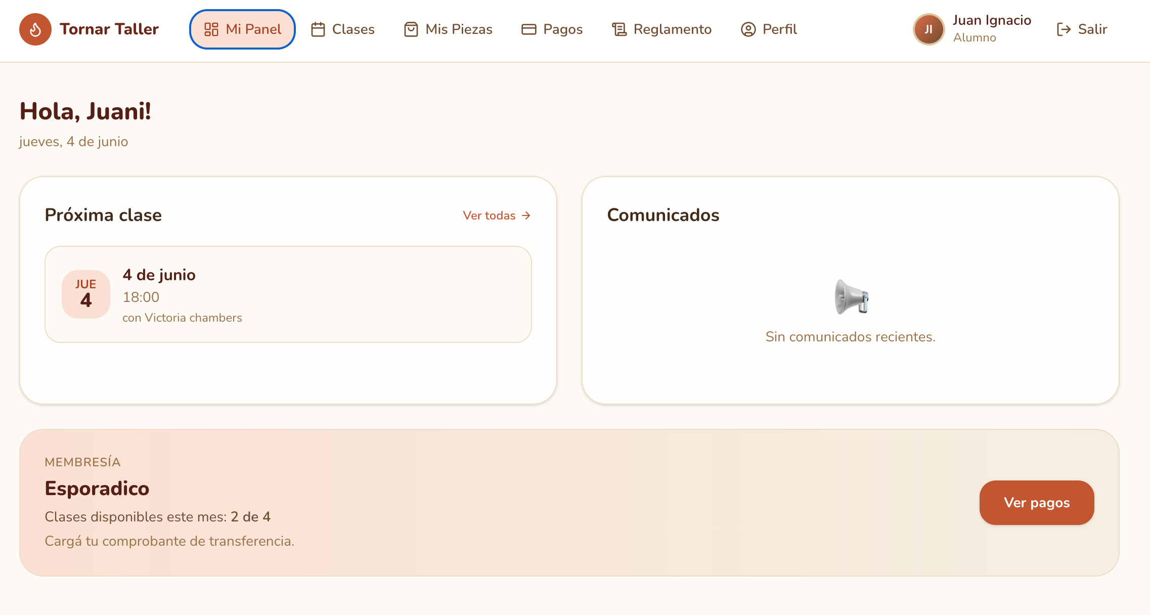 Tornar Taller — vista de la app